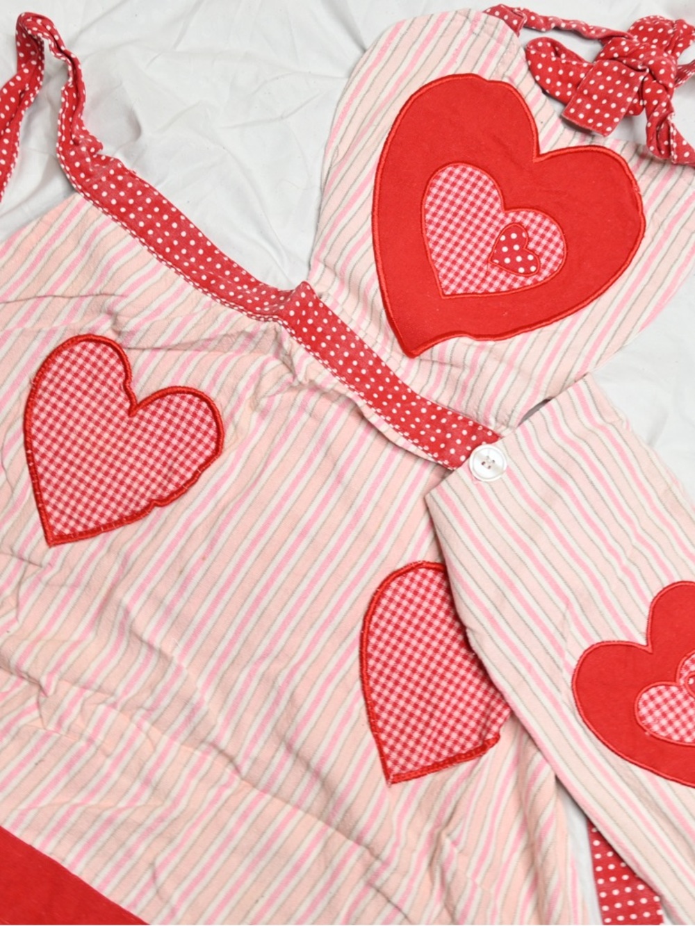 Heart Pink Striped Apron with Red Accents